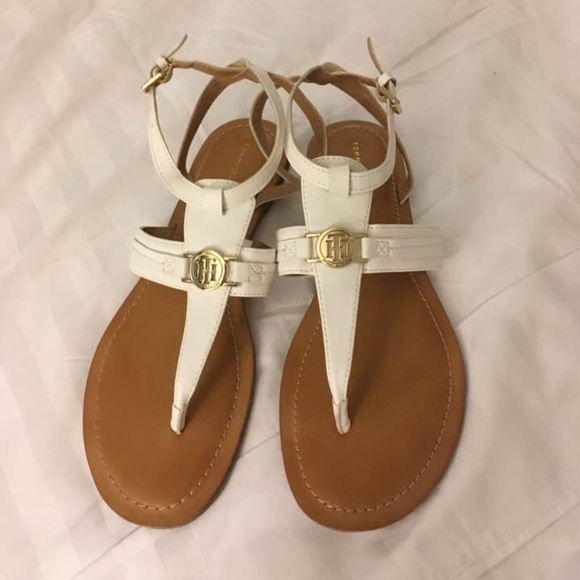 tommy hilfiger white flat sandals